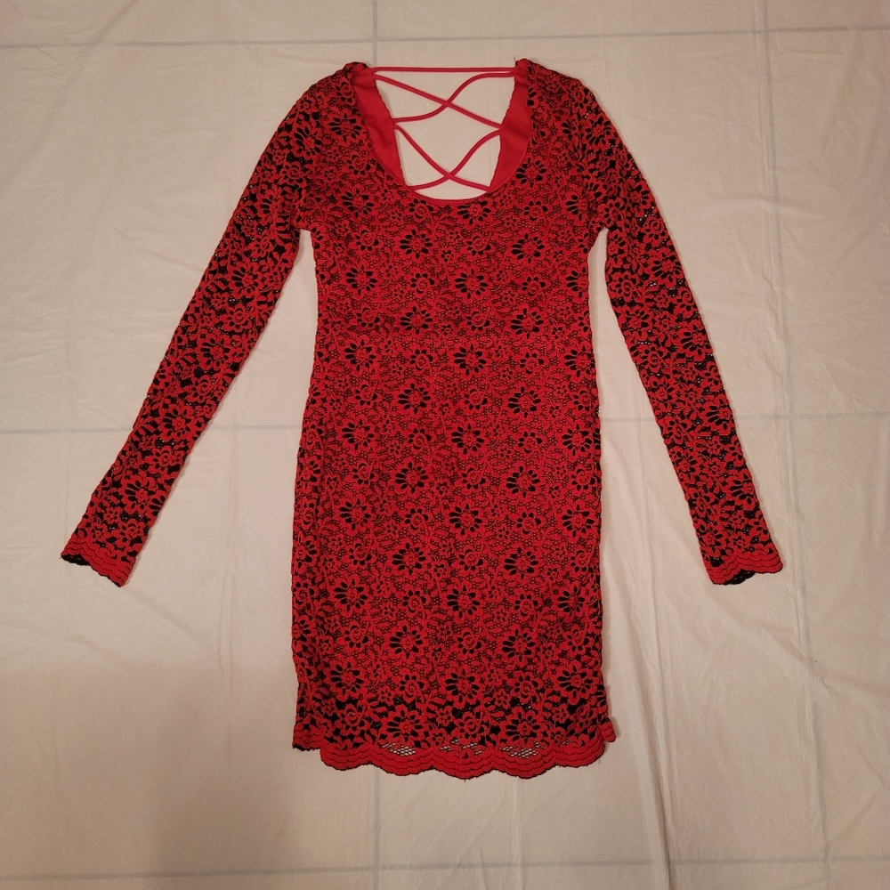 Charlotte Russe Red Lace Dress Size Medium